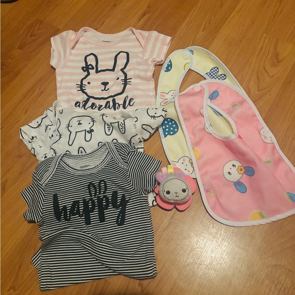 Gerber Pink, White, and Black Baby One Pieces Set